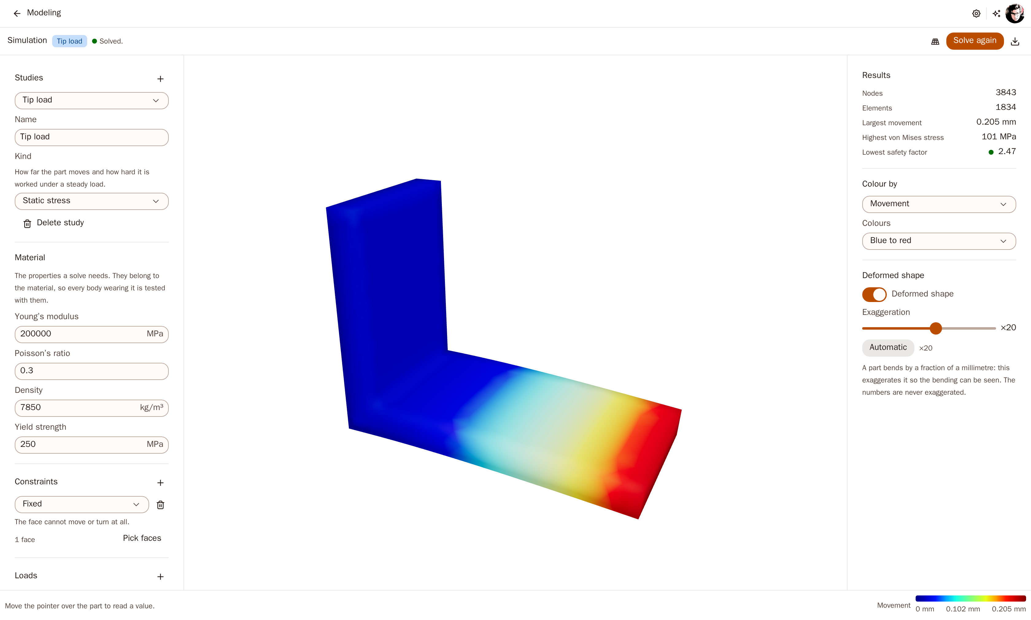 Eine Simulationsstudie mit einem Von-Mises-Spannungsfeld auf einer vernetzten Halterung.
